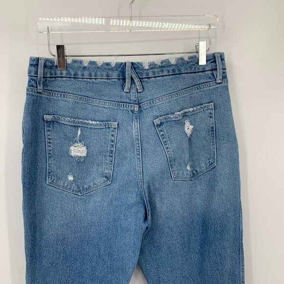 Good American curve cropped straight leg jeans distressed knee fraying 31 12 - Picture 5 of 7